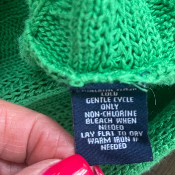 CHAPS Ralph Lauren Kelly Green Boatneck Cable Knit Sweater 3/4 Sleeve MEDIUM - Picture 7 of 9
